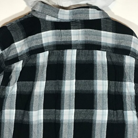 Hollister Men's XL Black Plaid Long Sleeve Button Up Hoodie Flannel Shirt - Picture 8 of 11